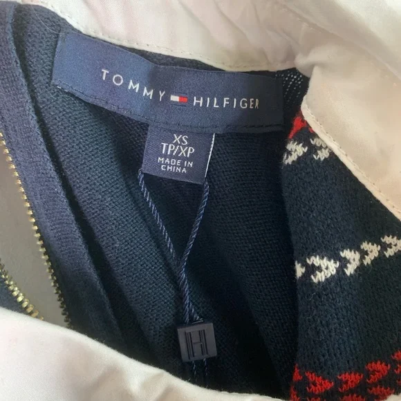 Tommy Hilfiger faux layered navy & red sweater NWT - Picture 8 of 11
